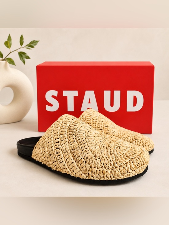 STAUD Shoes - STAUD Dia Raffia Mule Size 35 NWOB Made in Portugal Woven Slides